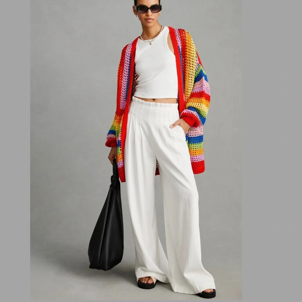 ♦️SOLD♦️Anthropologie Farm Rio Rainbow Crochet Cardigan Sweater Medium NWT - Picture 2 of 15